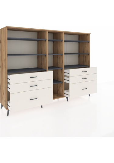 Hyperion Dolap 10 Raflı 6 Çekmeceli 220x44x163 Çam-antrasit/ayta Çam-antrasit/aytaşı