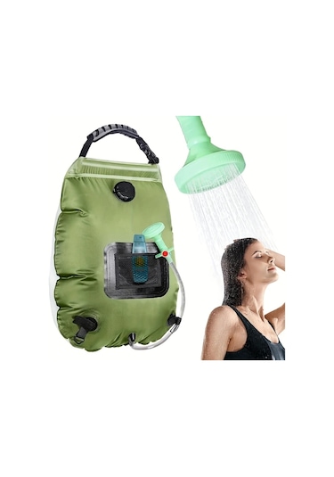 Elmpaly 19.99 Litre Solar Yeşil Kamp Seyahat Sızdırmaz Taşınabilir Duş Torbası Termometre Hortum Ve Başlık Bej