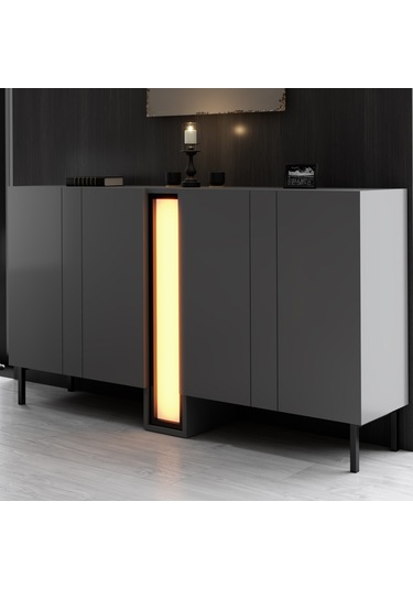 Nova Siyah Demir Ayaklı Rgb Led Işık Sistemli Antrasit Konsol Antrasit - Siyah