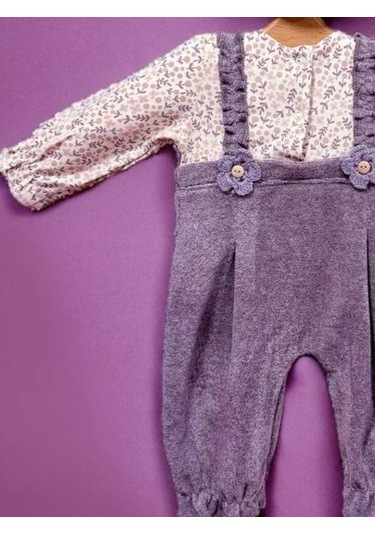 Kız Bebek Çiçek Desenli Tulum-15269 Mor
