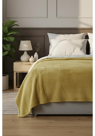 Pufina Tek Kişilik Tavşan Tüyü Dokulu Peluş Battaniye & Yatak Örtüsü 150x220 Safran