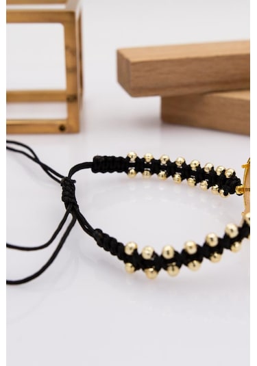 22 Ayar Altın Gram Altınlı Sİyah İpli Dorika Bileklik LKSGRM139