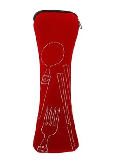 Kırmızı Çatal Bıçak Takımı Saklama Çantası Sofra Bezi Fermuar Depolama Tasarımı Taşınabilir Yıkanabilir Çanta Çatal İçin Kese