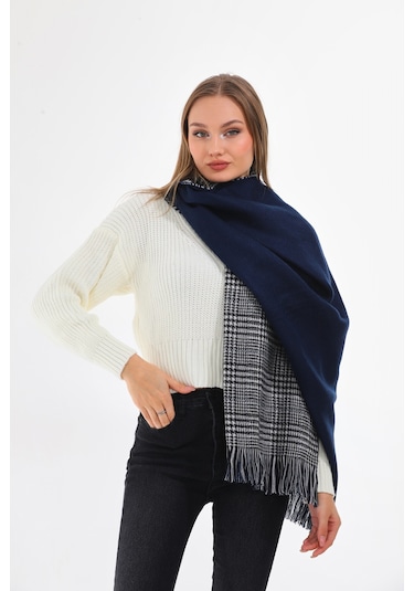 Çift Taraflı Yumuşak Dokulu Lacivert Şal Atkı Lacivert
