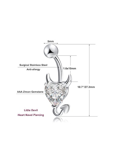 Chavin Beyaz Kalp Taşlı Şeytan Çelik Göbek Piercing dt70by Beyaz