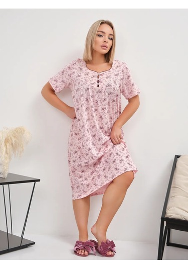 Smıle & Reza Büyük Beden Pamuklu Gecelik 466430459 Pembe