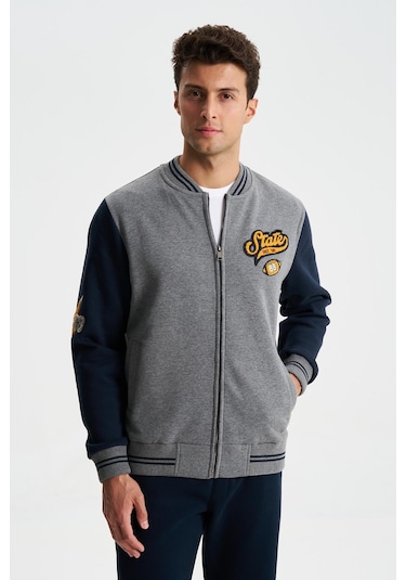 Arma Erkek Pamuklu Regular Fit Dik Yaka Baskılı Cepli Kolej Mont Sweatshirt 001