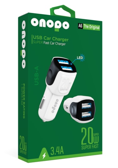 Onopo 3.4a Çift Usb Çıkışlı Hızlı Araç Şarjı 20w - A6