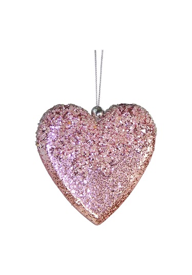 Yılbaşı Süsü Pullu Kalp Pembe 10 Cm