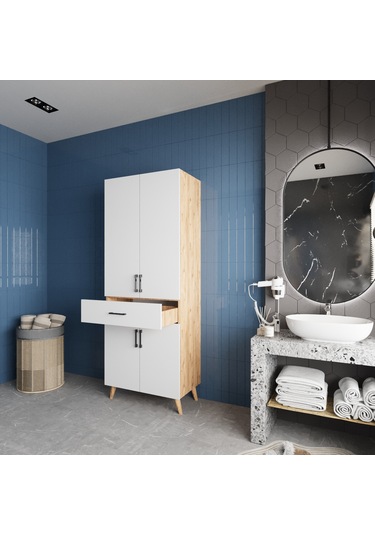 Mavera Çok Amaçlı Dolap Banyo Mutfak Kiler Dolabı Çam Beyaz Beyaz - Çam