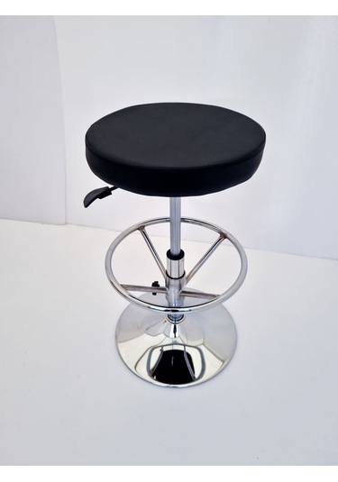 Siyah Deri Yüksek Bar Boy Tabure