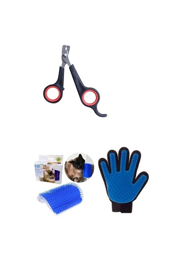 Gobypet Köpek Tüy Tarama Fırça Eldiven + Kedi Köpek Tırnak Makası + Kaşınma Aparatı