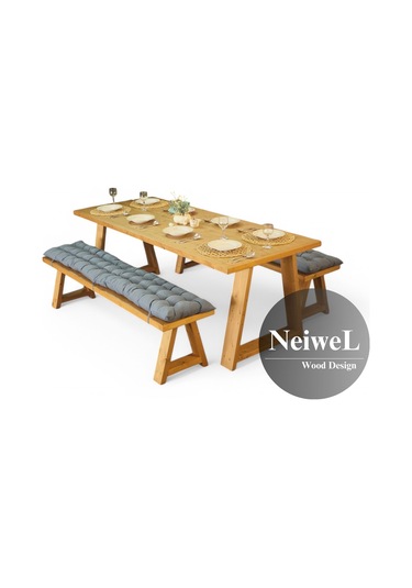 Neiwel Aries Doğal Ahşap Banklı Yemek Masası Takımı-100-220 Takım Açık Ceviz