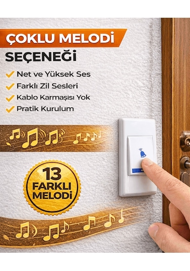 Kablosuz Kapı Zili Seti Pilli Ev Tipi Doorbell Çoklu Melodi S