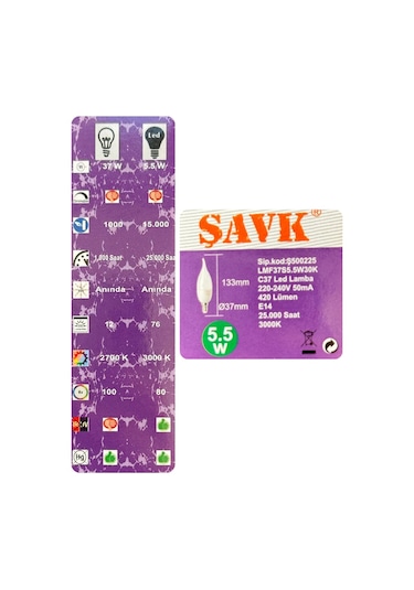2 Adet Şavk 5,5w 37w Sarı Işık 3000k E14 Duylu İnce Duy Led Kıvrık Ampul