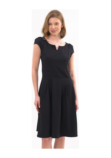 Apsen Kadın Siyah Yazlık Pile Detaylı Kısa Günlük Elbise 3901-100 Siyah