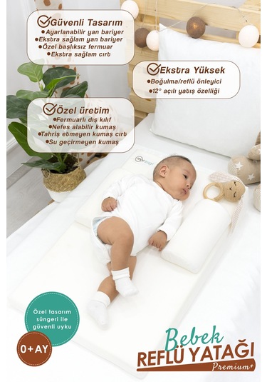 Mordesign Bebek Yatağı, Yıkanabilir, Ayarlanabilir Yan Bariyer Yastıklı Reflü Yatağı Beyaz Zg989-1