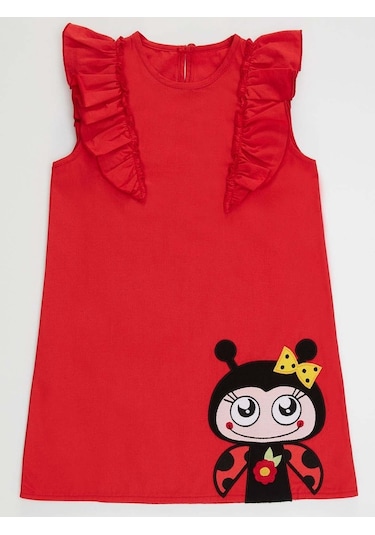 Denokids Fırfırlı Uç Uç Elbise Kırmızı