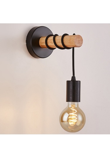 Sima Avize Ahşap Siyah Tekli Duvar Lambası Aplik Siyah
