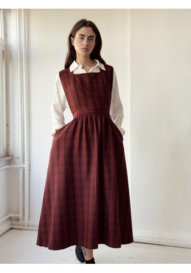 Retrobird Mandy Uzun Midi Boy Jile Elbise Kadın Kiremit-13651 Kiremit