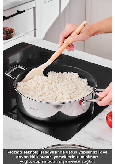 Karaca  Plasma Steel 3Ply İndüksiyon Tabanlı Çelik Pilav/Karnıyarık Tencere 28 Cm