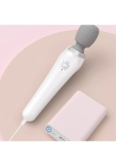 Şarjlı Sessiz Titreşimli Tüm Vücut Masaj Cihazı Su Geçirmez Silikon Başlık Beyaz