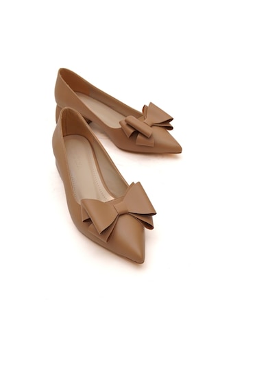 Renata Nude Fiyonklu 4cm Sivri Burun Topuklu Ayakkabı Ten Rengi