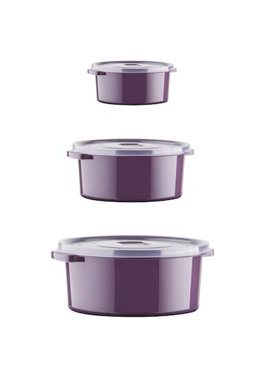 Nandy Home Mikrodalga Difrizde Kullanılabilen Saklama Kabı Seti Yuvarlak 12'Li Mürdüm