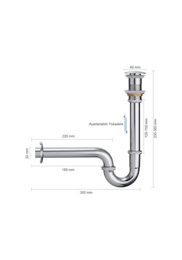 Fause Pop-up Basmalı Paslanmaz Çelik Metal Lavabo Sifonu Ksf101 Krom