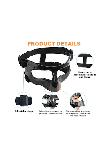 Ranyeek Siyah Spor Yüz Koruyucu Maske, Basketbol Ve Futbol Antrenmanları İçin Burun Korumalı