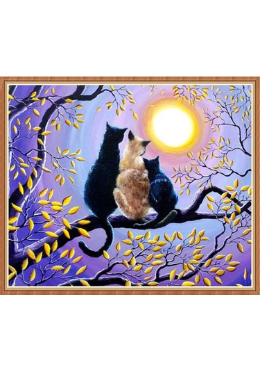 Padalink Kedi Ağaç Desenli 30x40cm Tam Taşlı Diamond Painting, Canvas Malzeme, Tam Gereç Setiyle Dıy Boyama Diğer