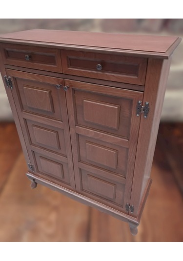 Bengi Ayakkabılık Kareli Çok Amaç Model Parlak Ceviz 2 Kapaklı