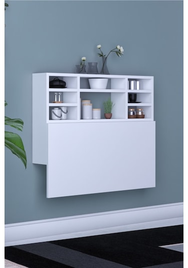 Dekorfim DF01104B Duvara Monte Pratik Katlanır Raflı Kırma Mutfak ve Yemek Masası