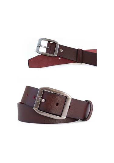 Özel Kutulu Hakiki Deri Bordo Erkek Kot-kumaş Pantolon Kemer