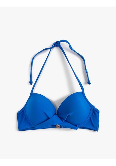 Deep Beach Push Up Bikini Üstü Dolgulu Balenli Boyundan Bağlamalı Mavi