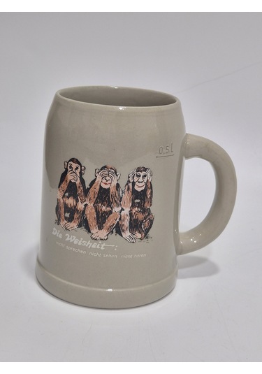 Vintage Tankart 3 Maymun Figürlü Alman Bira Bardağı 13cm