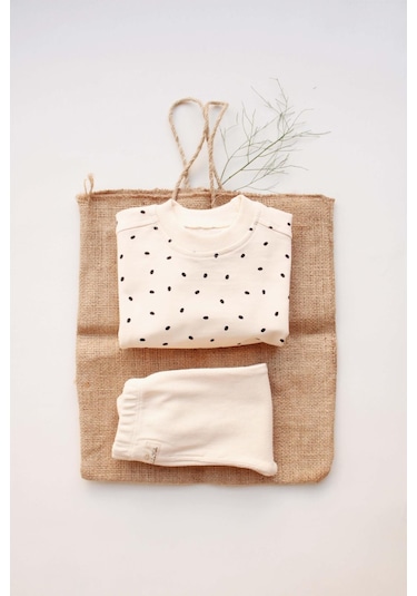 Siyah Puantiyeli Bebek Alt Üst Takım Krem