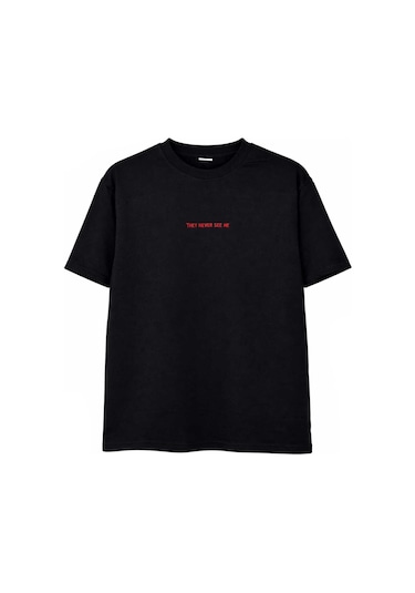Dark Line Sırt Baskılı %100 Pamuk Oversize T-shirt Darkline024 Siyah