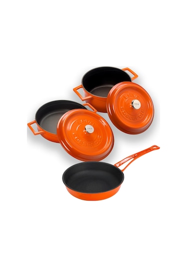 Lava Döküm 3x Trendy Serisi 6 Parça Tencere & Tava Seti Kırmızı