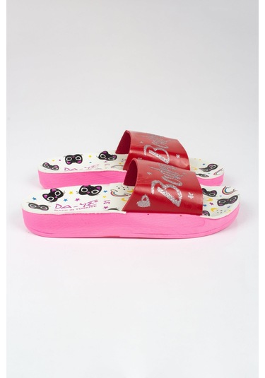 Kız Çocuk Minik Kedi Temalı Bodrum Yazılı Terlik-5792-kırmızı Kırmızı