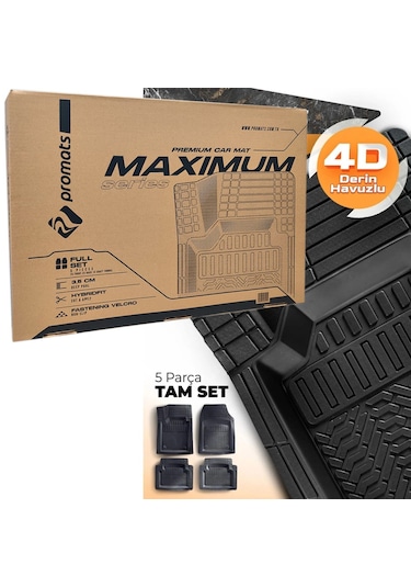 Promats Maximum 4D Siyah Üniversal Havuzlu Paspas 5 Parça