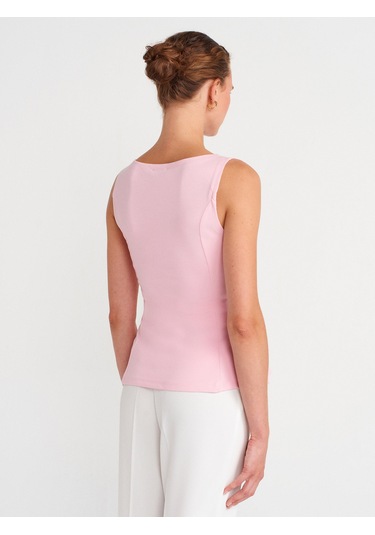 Dilvin 21001 Kayık Yaka Peplum Top-toz Pembe Toz Pembe