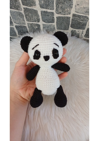 El Örgüsü Oyuncak Amigurumi Panda Beyaz - Siyah