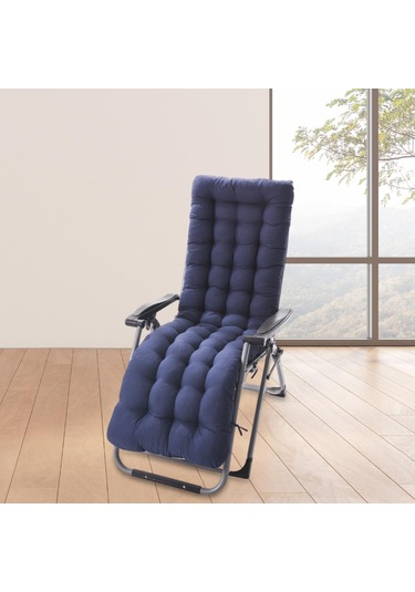 Suntek Yüksek Sırtlı Sandalye Minderi Dolgulu Koltuk Ahşap Koyu Mavi