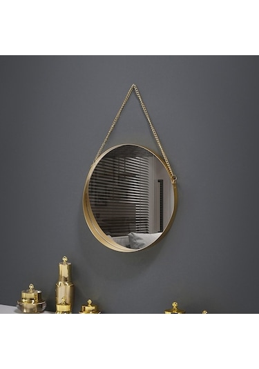 Pazly Yuvarlak Yatak Tarzı Suntek İskandinav Duvar Banyo Aynası İp Altın