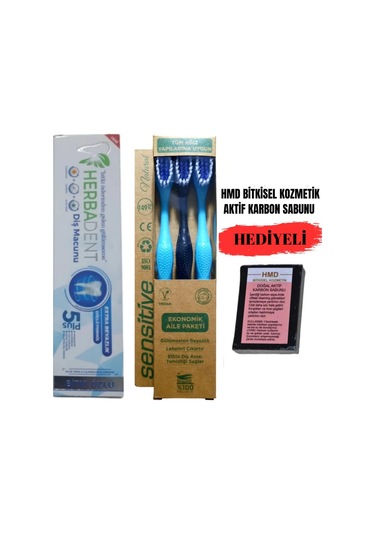Herbadent Bitki Özlü Diş Macunu + Diş Fırçası 3'lü + Hmd Aktif Karbon Sabunu