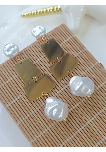 Pullu İncili Küpe Altın