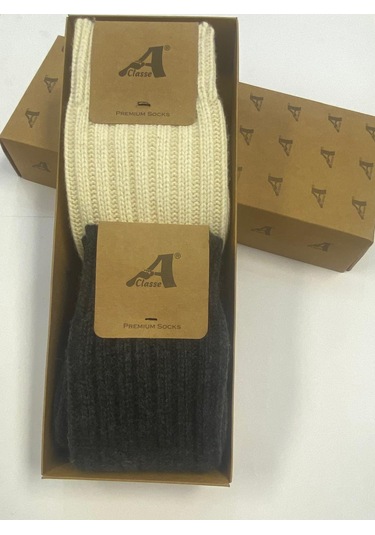 Setkek8068x2 Mae Kalın Cashmıre Erkek Çorap M.antrasit-ekru Ekru