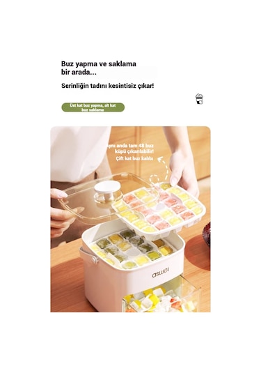 Snapbuy Büyük Kapasiteli Buz Kalıbı, 48 Bölmeli, Bastırmalı Pratik Tasarım, Ev Tipi Buzluk İçin Uygun Yeşil