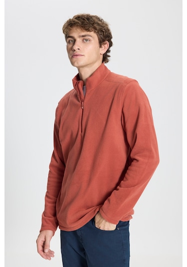 AC&Co / Altınyıldız Classics Anti-Pilling Tüylenme Yapmayan Bato Yaka Erkek Polar Sweatshirt Açık Kahverengi